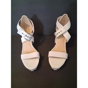 Olivia Ferguson Women's Off White Chunky Heel Open Toe Sandals, Size 10